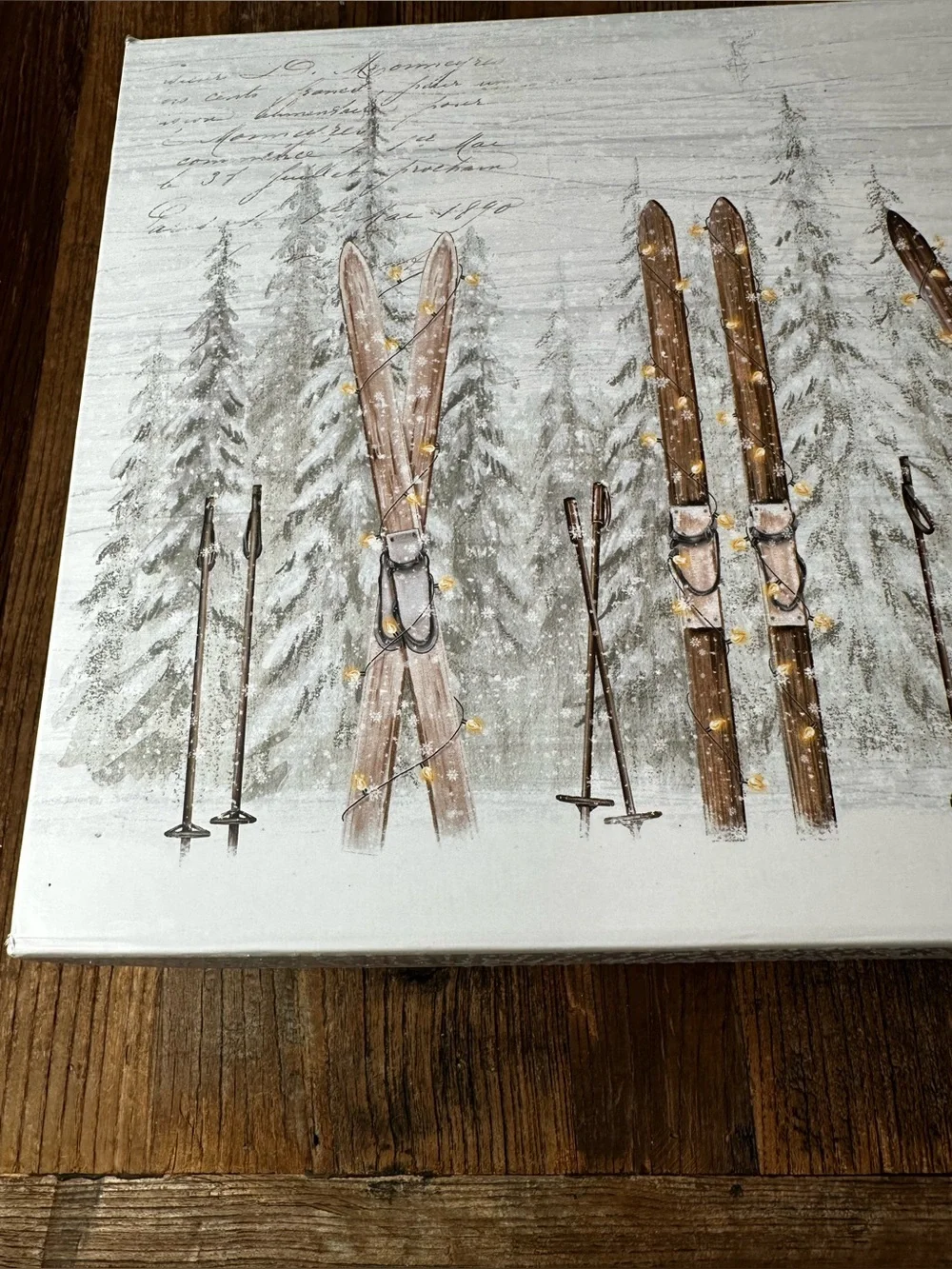 Rustic Ski Canvas Wall Art in Brown & White gift box